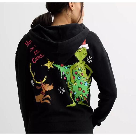 DR SEUSS Grinch NWT Black Hooded Sweatshirt Extra Small Christmas Holiday - Picture 6 of 6